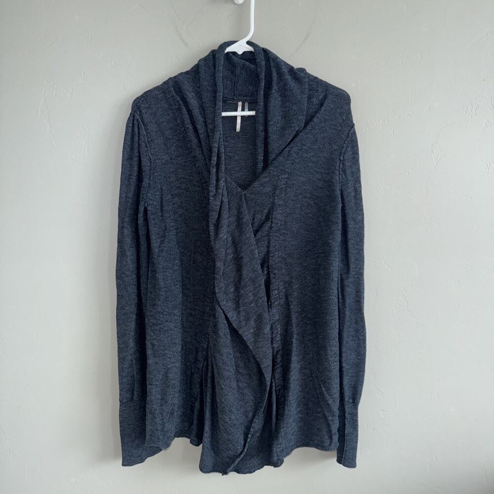 Free People Bohemian Wrap Cardigan Navy Blue Sz M DAMAGED Boho Flowy Ruching